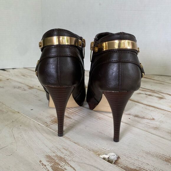 MARC FISHER booties Blaine 3 Dark Brown heeled boots faux leather Size 6.5 M EUC - Picture 5 of 12